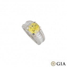 Natural Fancy Intense Yellow Diamond Ring in Platinum 6.03ct